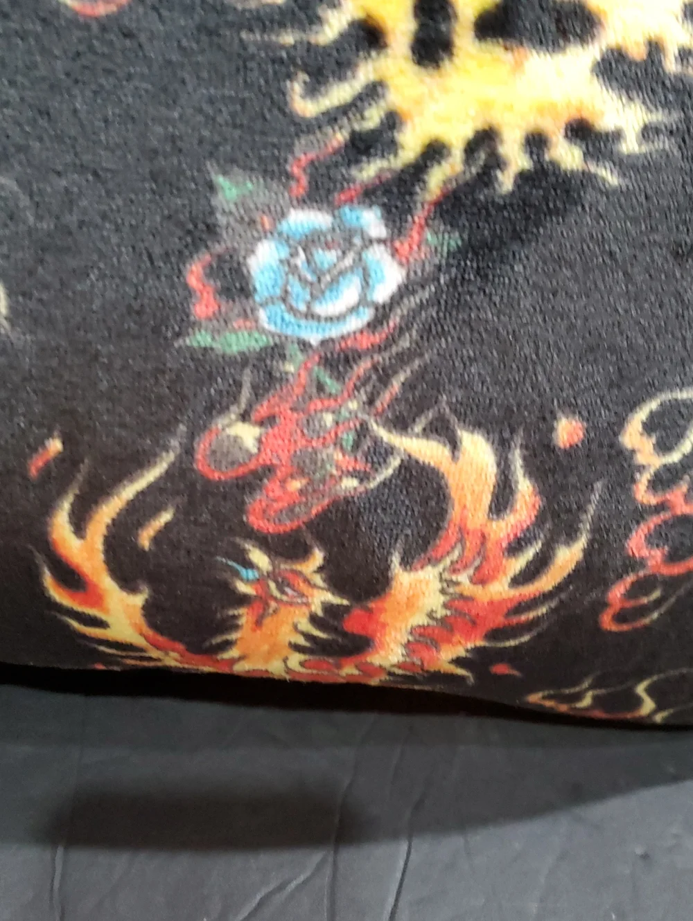 Ed Hardy black velvet plush fiery dragon blue rose print throw decor pillow new
